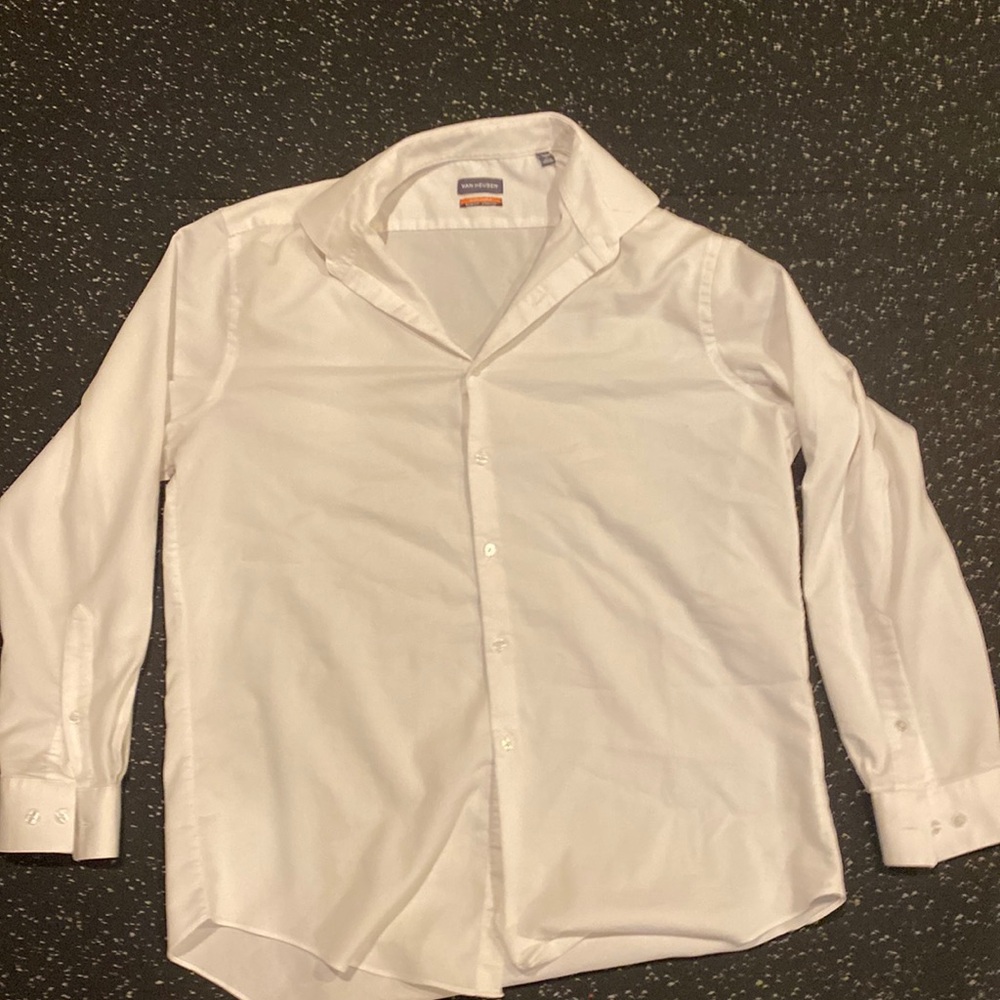 Men’s Large Van Huesen Slim Fit Stretch White Lightweight Dress Beach Shirt